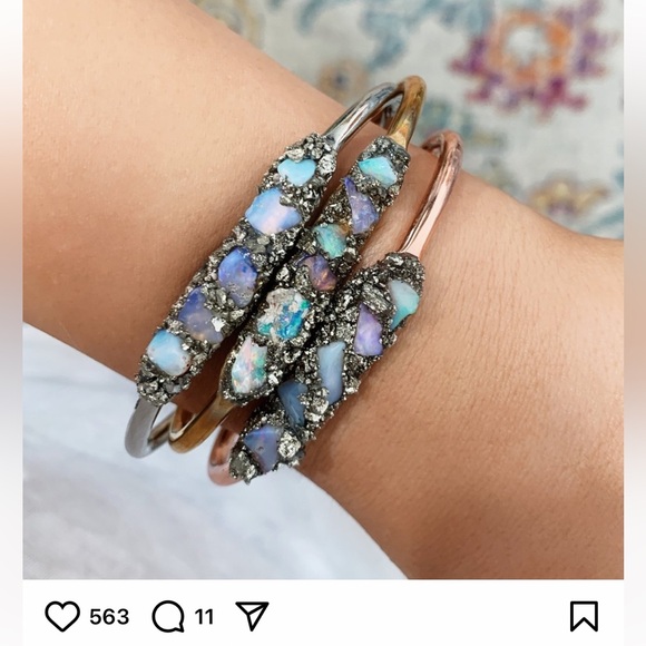 Indie and Harper Raw Australian opal and pyrite brass cuff - Picture 5 of 5